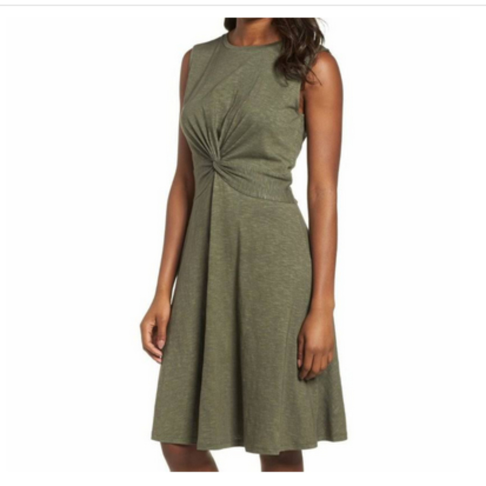 Caslon Midi Dress MP Olive Sarma Twist Front